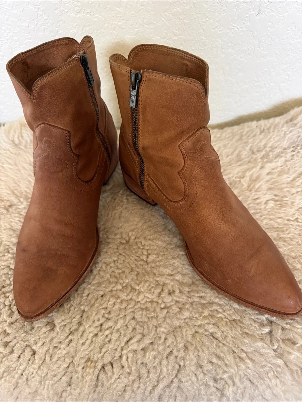 Frye Women's Brown Leather Ankle Boots with Side Zip